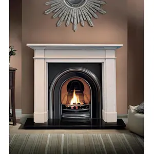 Aegean limestone fireplace mantel