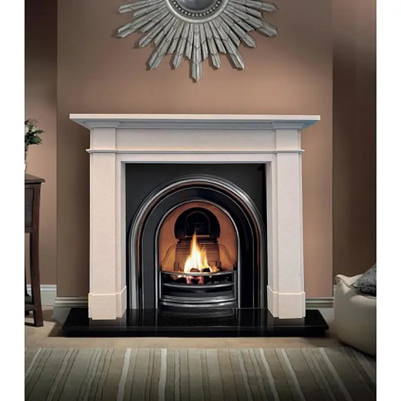 Aegean limestone fireplace mantel