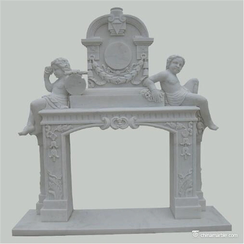 Carved Luxury Italian Large White Marble Double Tier Fireplaces Mantels