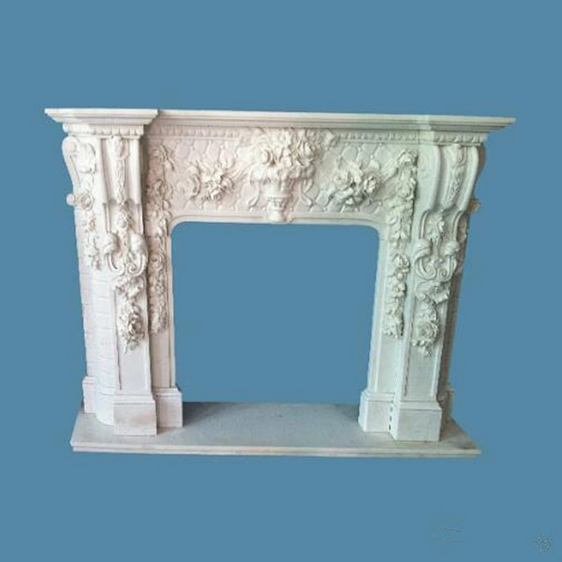 Freestanding Continental White Granite Fireplace Mantel Surrounds