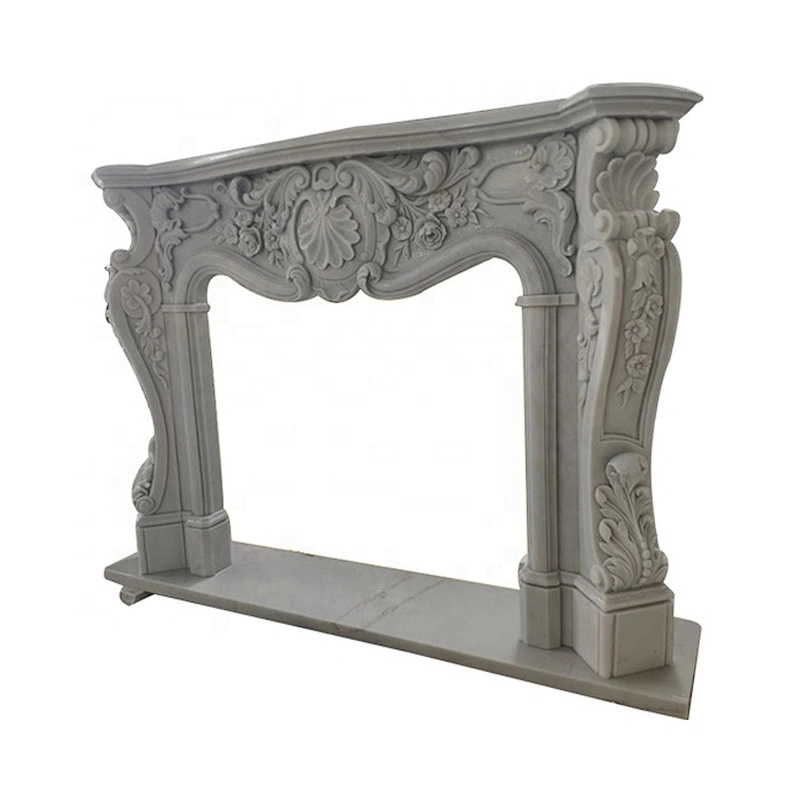 European Style Indoor Home Decoration Stone Marble Carved Freestanding Fireplace Mantel
