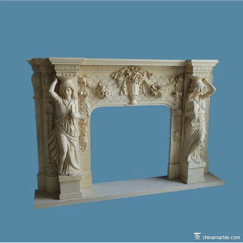 Cream Marble Fireplace Mantel/natural stone fireplace mantels