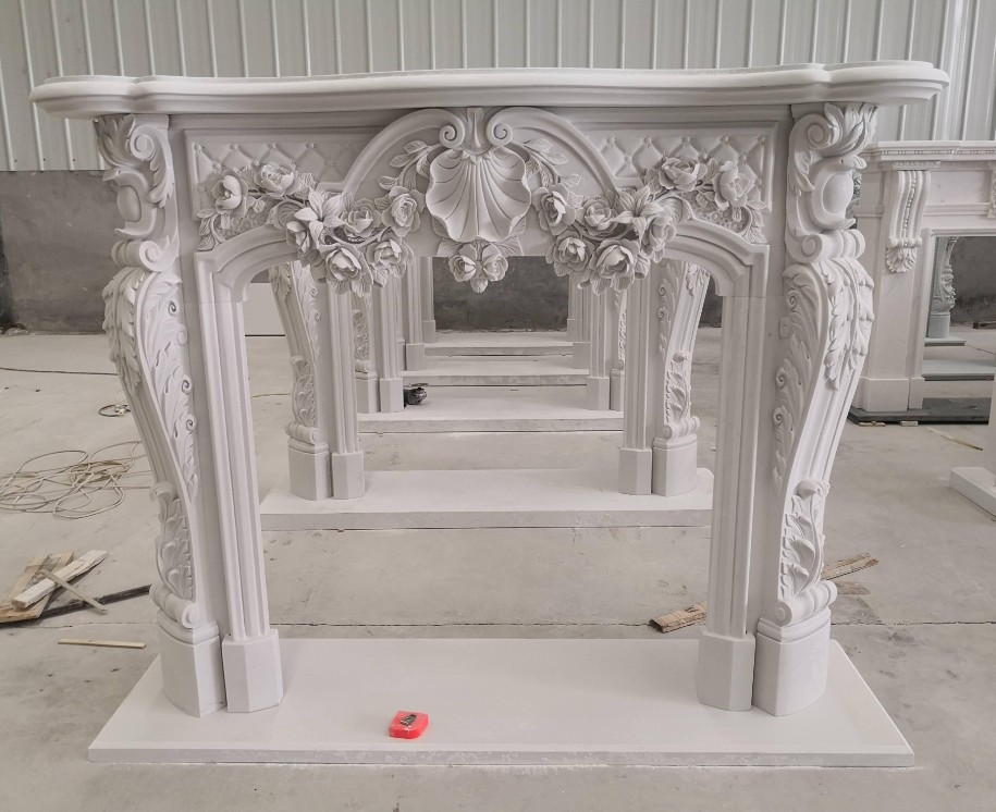 White Marble stone fireplace mantel/natural marble fireplace surrounds