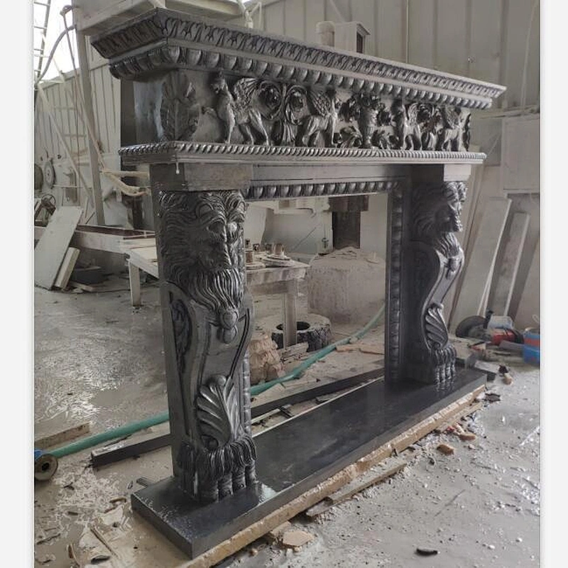 Carved Stone Luxury Statue Fireplace Surround Mantel