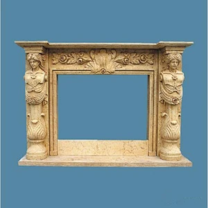 Indoor Decorative Lime Stone Statue Fireplaces Mantel With Pillar