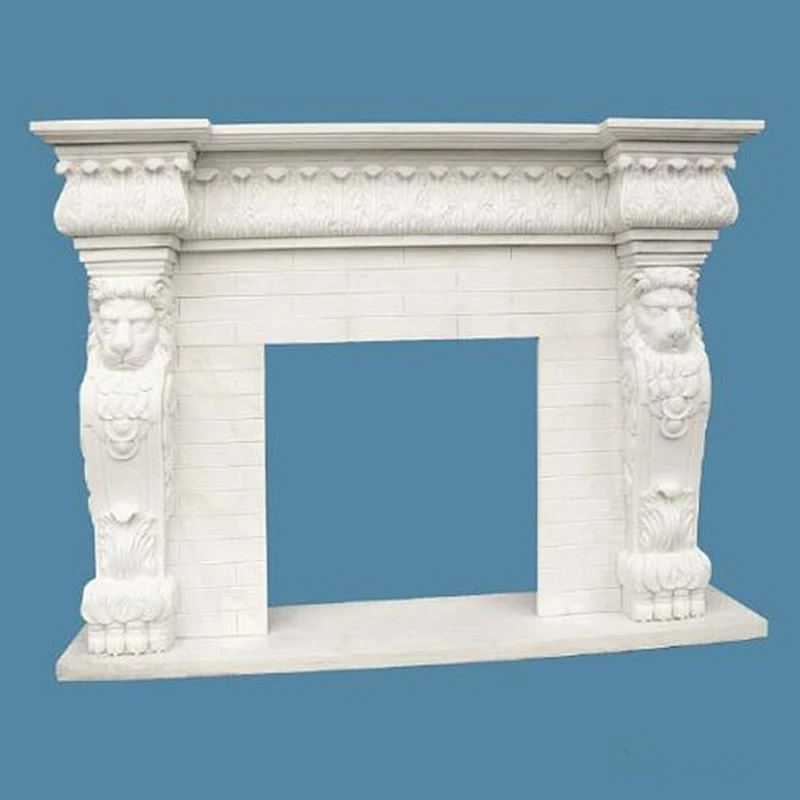 China Free Standing Lion Marble Fireplaces/carved fireplace