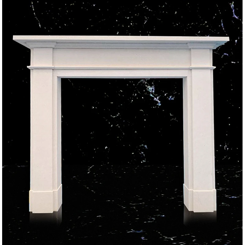 Aegean limestone fireplace mantel