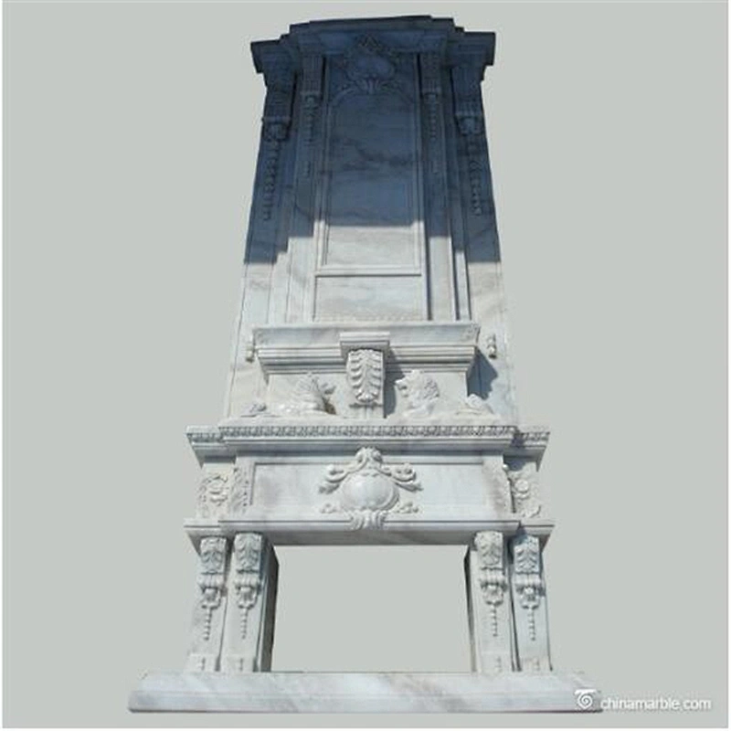 Carved Luxury Italian Large White Marble Double Tier Fireplaces Mantels