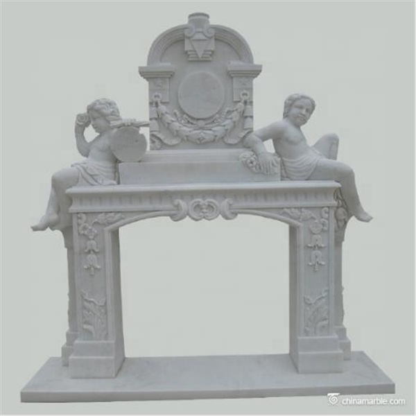 White Marble Over Mantel Design For Indoor Fireplace/double fireplaces