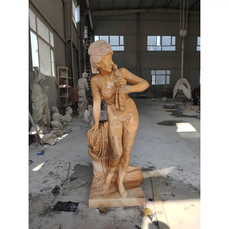 bathing woman statue/stone naked girl statue/young nude girl stone statue