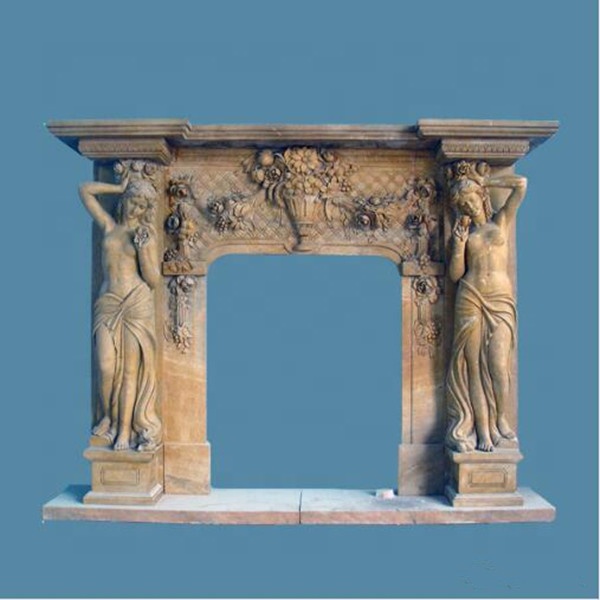 Free Standing Brown Marble Carved Figures Fireplace/fireplace mantel
