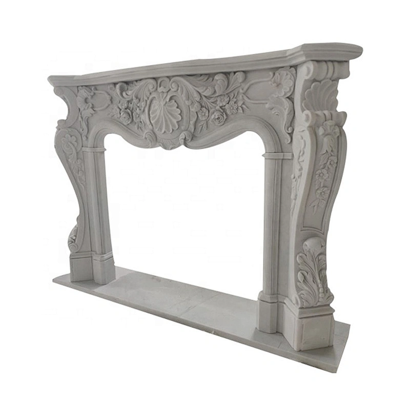 European Style Indoor Home Decoration Stone Marble Carved Freestanding Fireplace Mantel