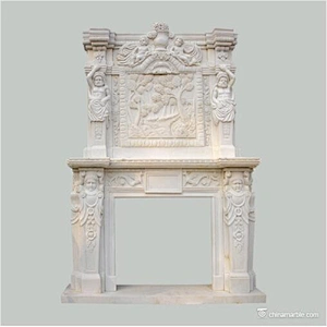 European Decorative Cultured Marble Cherubs Fireplace Mantel