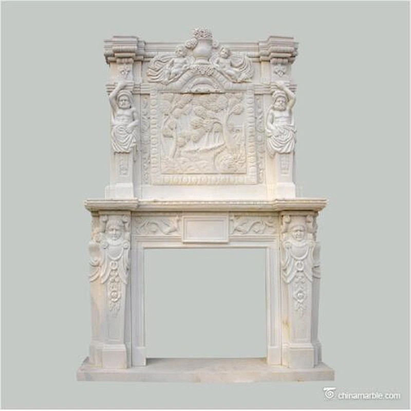 European Decorative Cultured Marble Cherubs Fireplace Mantel