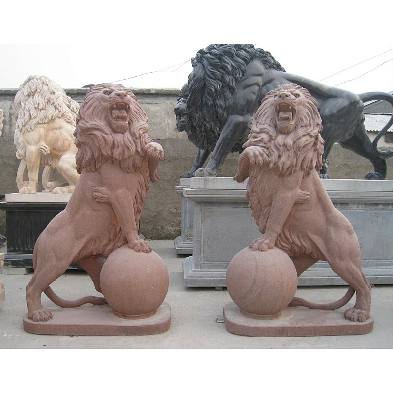 stone lion statue with ball/lion statues marble/stone carving lion
