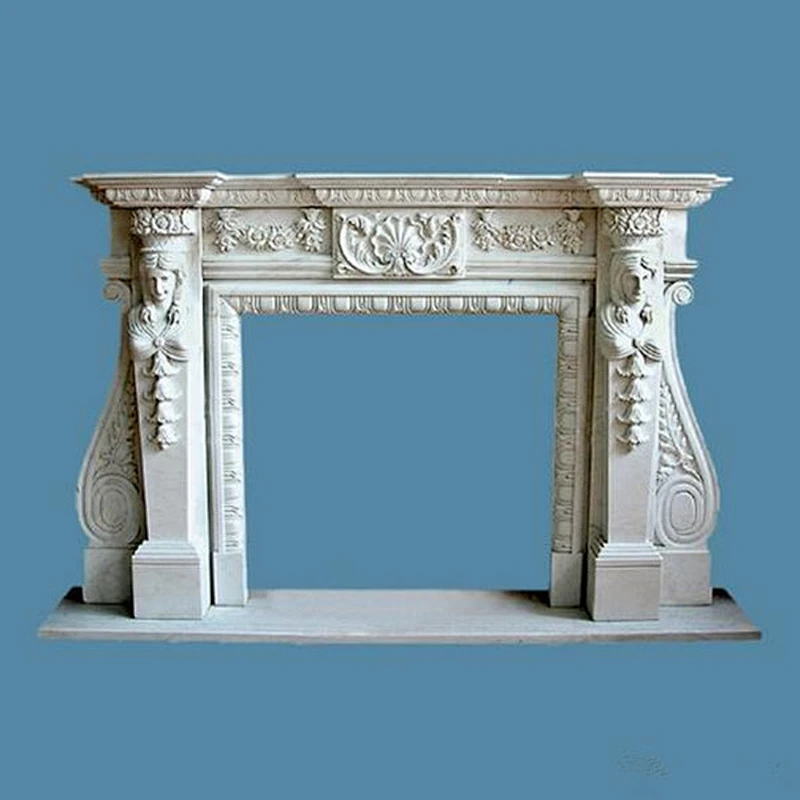 Freestanding Indoor White Marble Italian Style Carrara Fireplace Mantel Surround