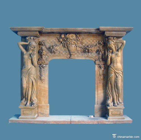 Brown Marble Fireplace Mantel/natural stone fire