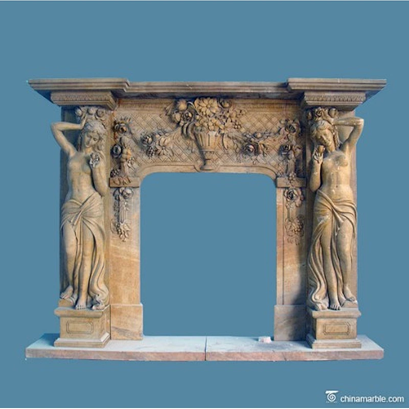 Brown Marble Fireplace Mantel/natural stone fire