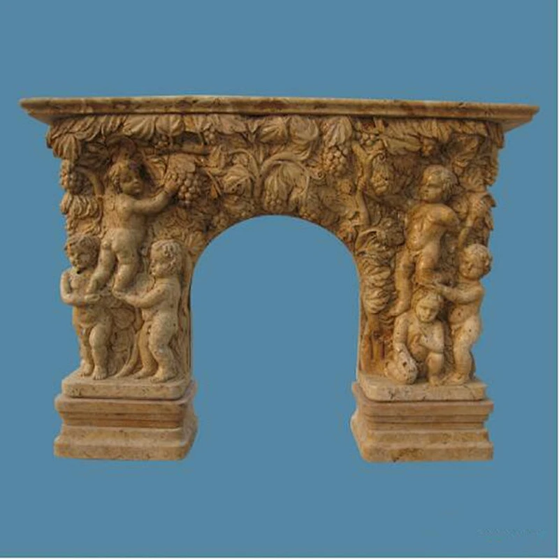 Indoor Decorative Lime Stone Statue Fireplaces Mantel With Pillar
