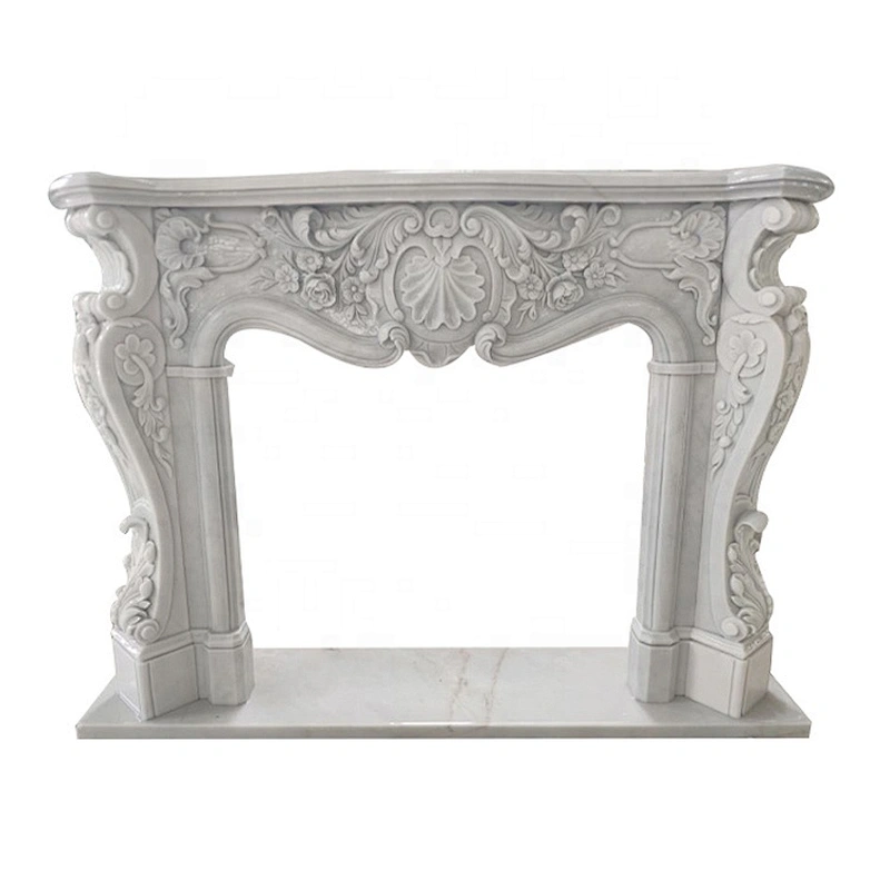European Style Indoor Home Decoration Stone Marble Carved Freestanding Fireplace Mantel