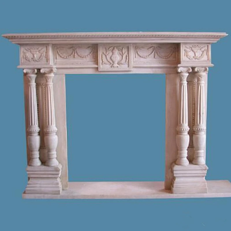 Rococo Luxury Carved Marble Pillar Fireplaces Mantel