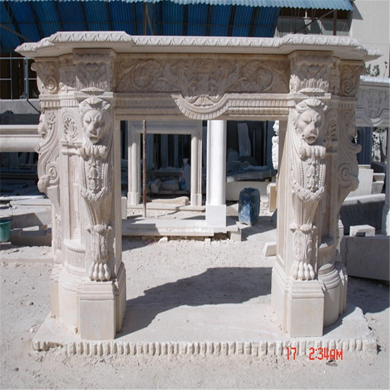 Marble Stone Fireplace Surround Ideas With Lions/fireplace mantel
