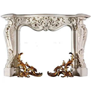 flower carved modern fireplace/marble fireplace