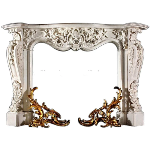 flower carved modern fireplace/marble fireplace
