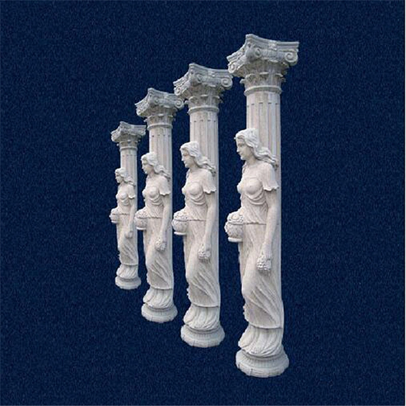 Round White Marble Temple Gate Pillar Design