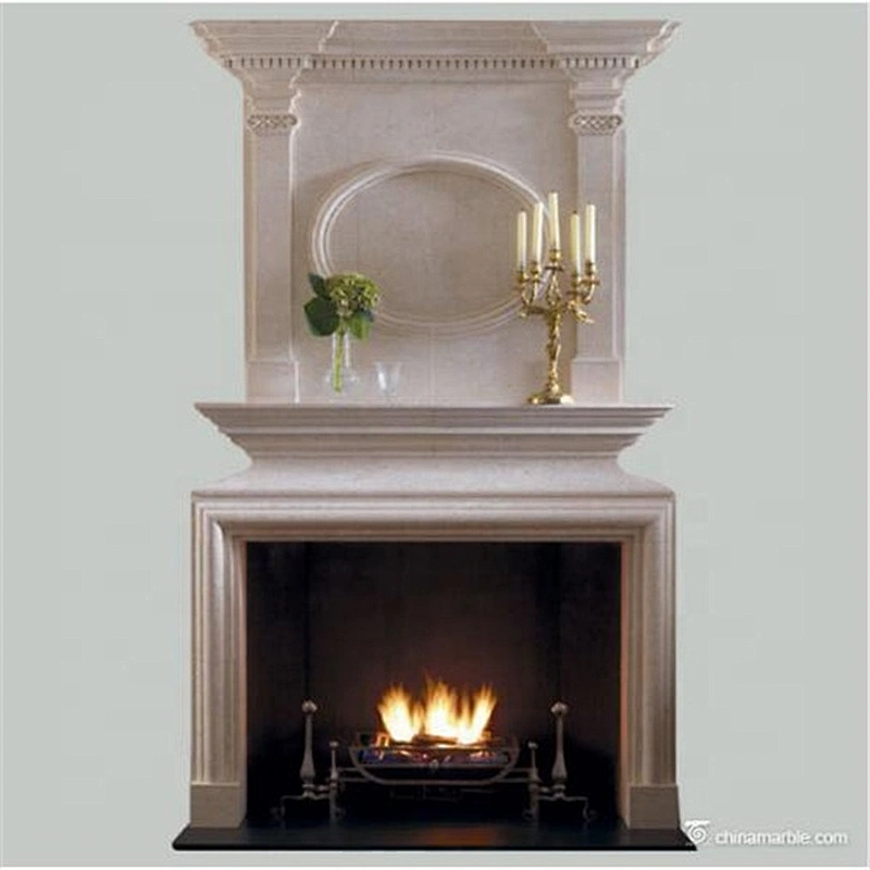 White Marble Over Mantel Design For Indoor Fireplace/double fireplaces
