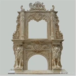 European Style Classic Marble Stone Lion Head Fireplaces Mantel