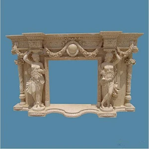 Indoor Decorative Lime Stone Statue Fireplaces Mantel With Pillar