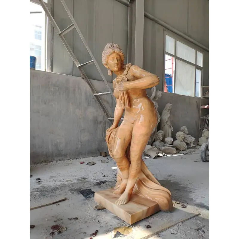 bathing woman statue/stone naked girl statue/young nude girl stone statue