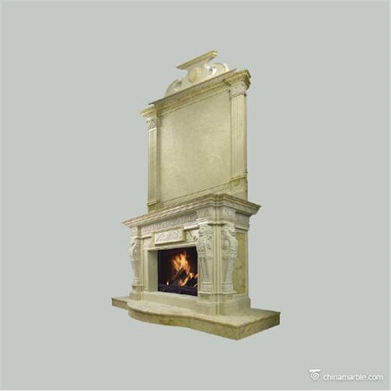 Antique Stone Cultured Marble fireplace/Artificial Double Tier Fireplaces Mantel Surrounds