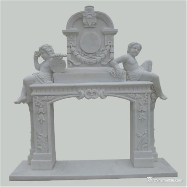 European Decorative Cultured Marble Cherubs Fireplace Mantel