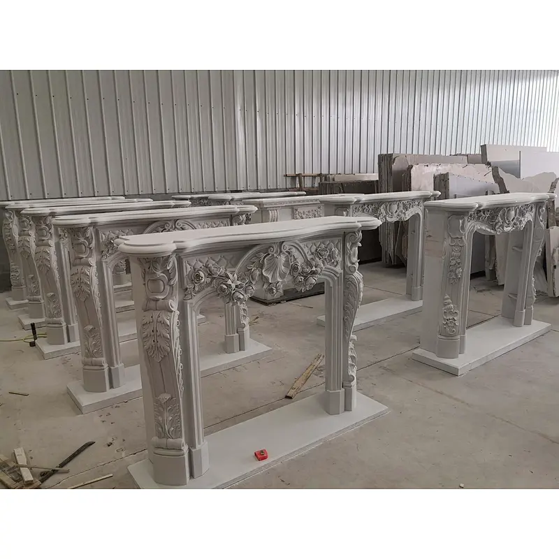 White Marble stone fireplace mantel/natural marble fireplace surrounds