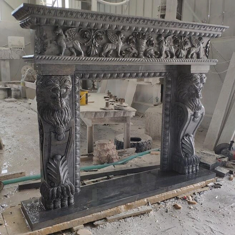 Carved Stone Luxury Statue Fireplace Surround Mantel