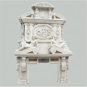 White Marble Over Mantel Design For Indoor Fireplace/double fireplaces