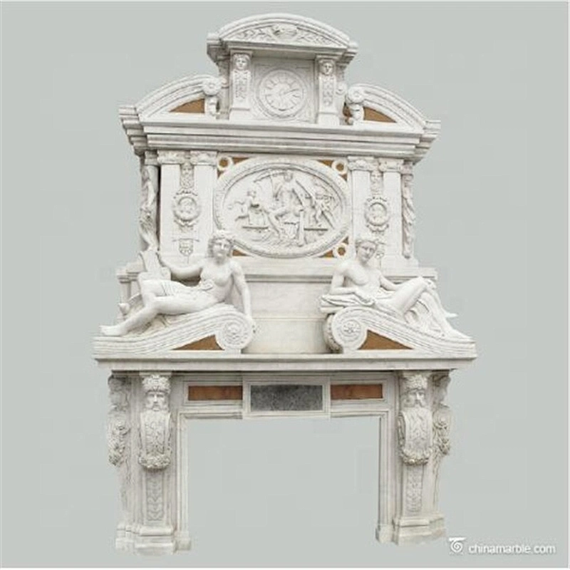 White Marble Over Mantel Design For Indoor Fireplace/double fireplaces