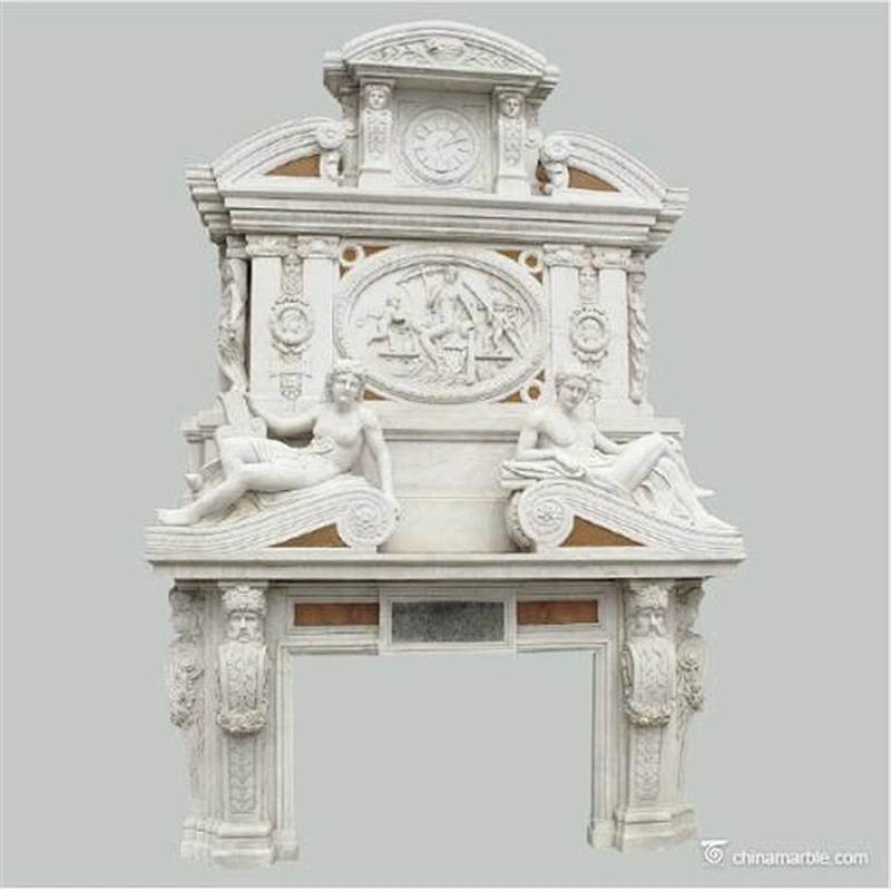 Antique Stone Cultured Marble fireplace/Artificial Double Tier Fireplaces Mantel Surrounds