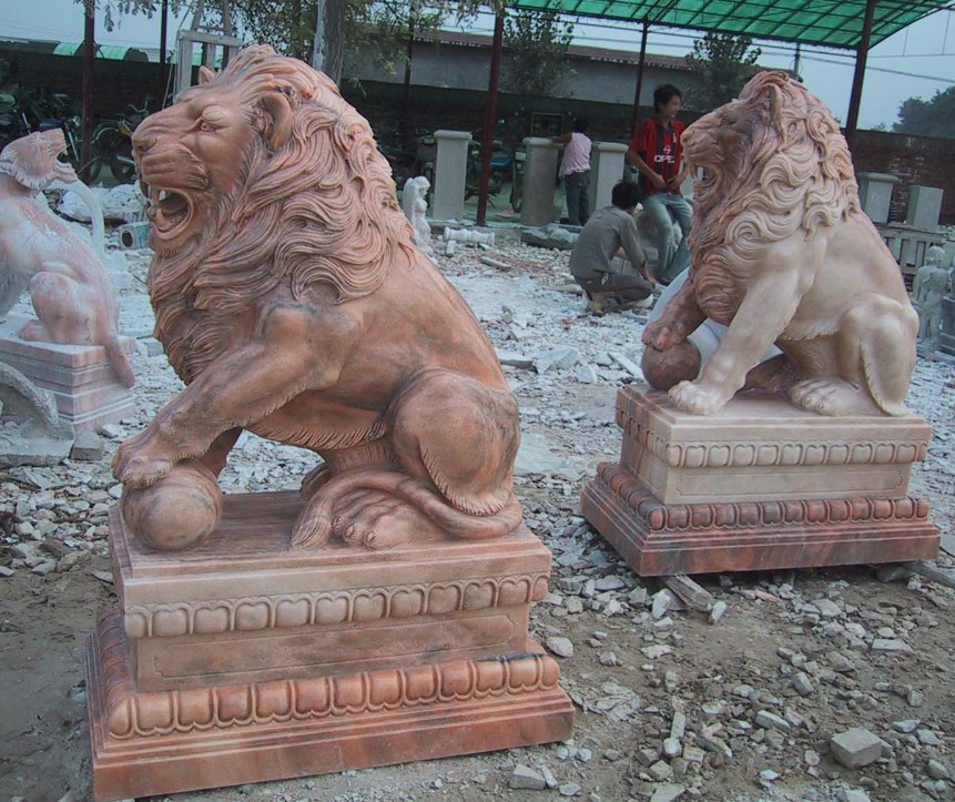 front door lion statue