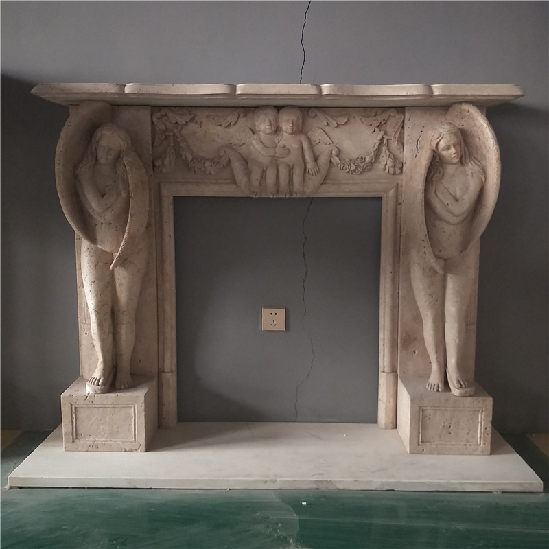 Contemporary Hand Carved Marble Fireplace Mantel Frame