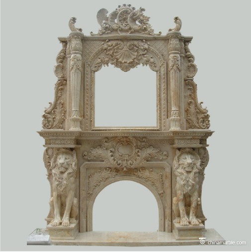 lion carved marble fireplace for sale/fireplace surrounds