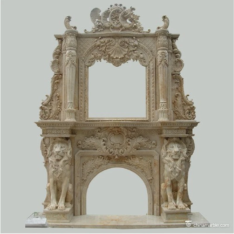 lion carved marble fireplace for sale/fireplace surrounds