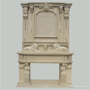 European Decorative Cultured Marble Cherubs Fireplace Mantel
