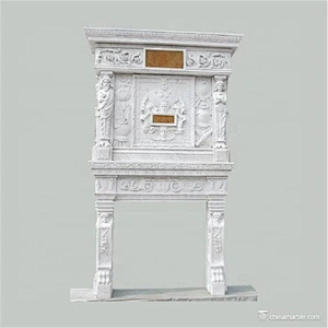 White Marble Over Mantel Design For Indoor Fireplace/double fireplaces
