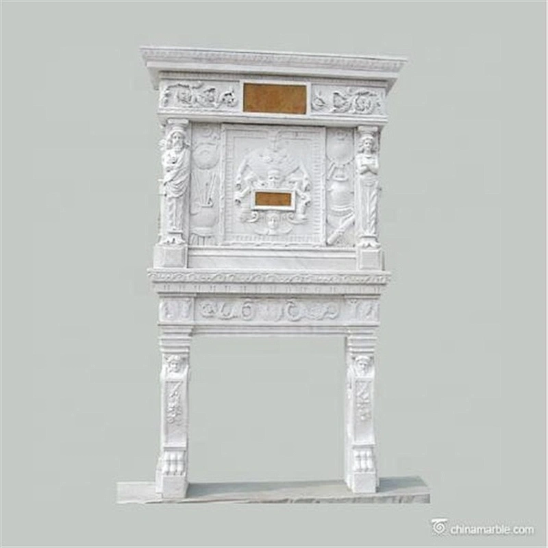 White Marble Over Mantel Design For Indoor Fireplace/double fireplaces