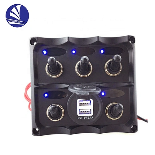 universal boat accessories 3/ 5 Gang Toggle switch panel DC 12V/ 24V with sockets