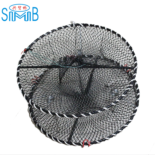 Collapsible round spring loaded crab pot foldable crab pot PE coated frame