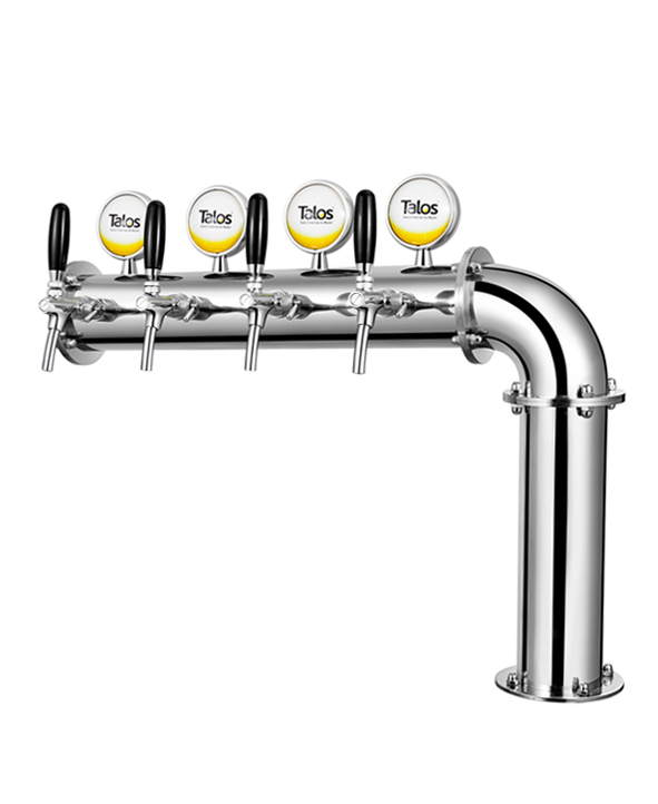 TALOS L Tower Stainless Steel 4 Tap Tower 102mm Beer Dispensing Equipment Draft Beer Tower (LED,Polished)